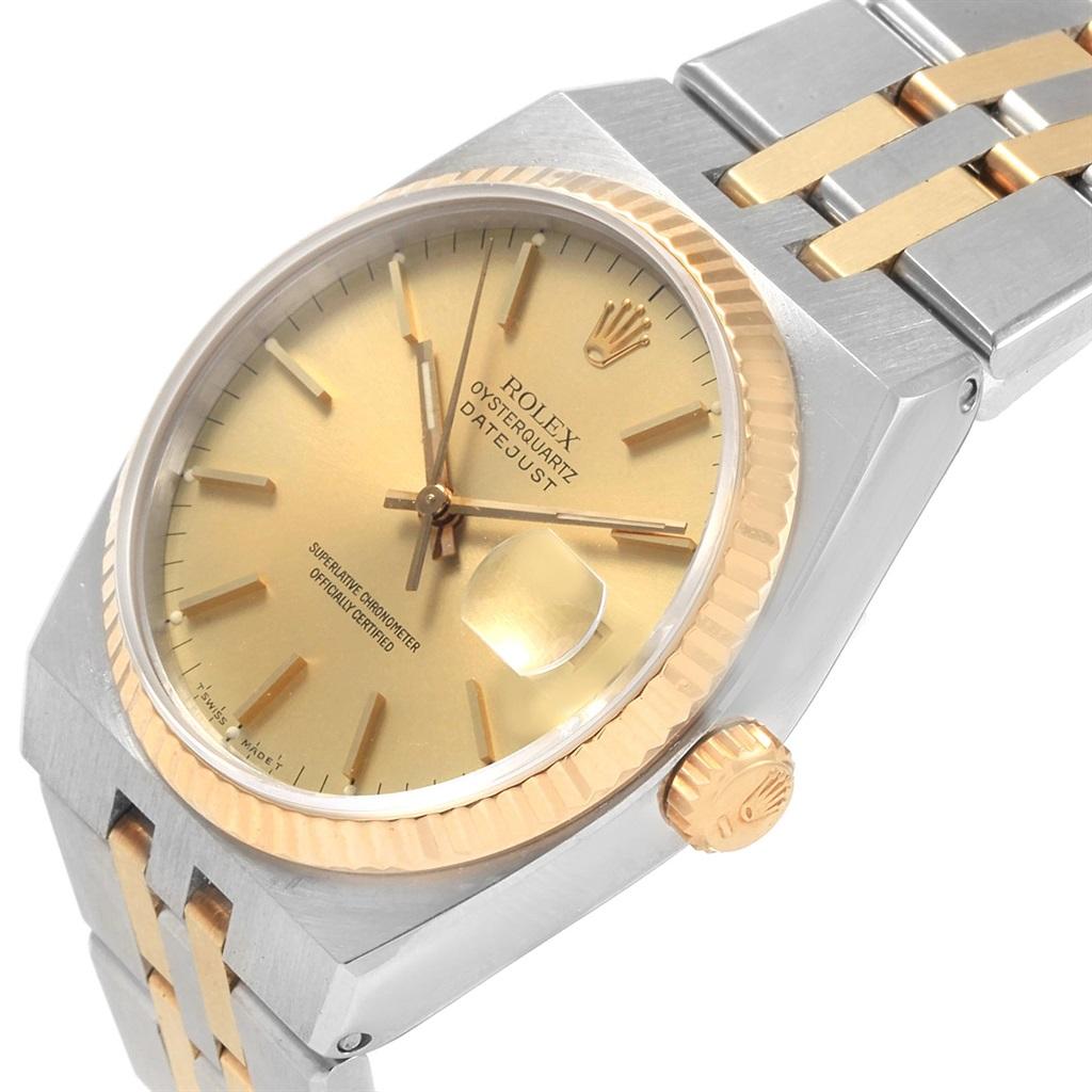 Rolex Oysterquartz Datejust 36 Steel Yellow Gold Men’s Watch 17013 In Excellent Condition In Atlanta, GA