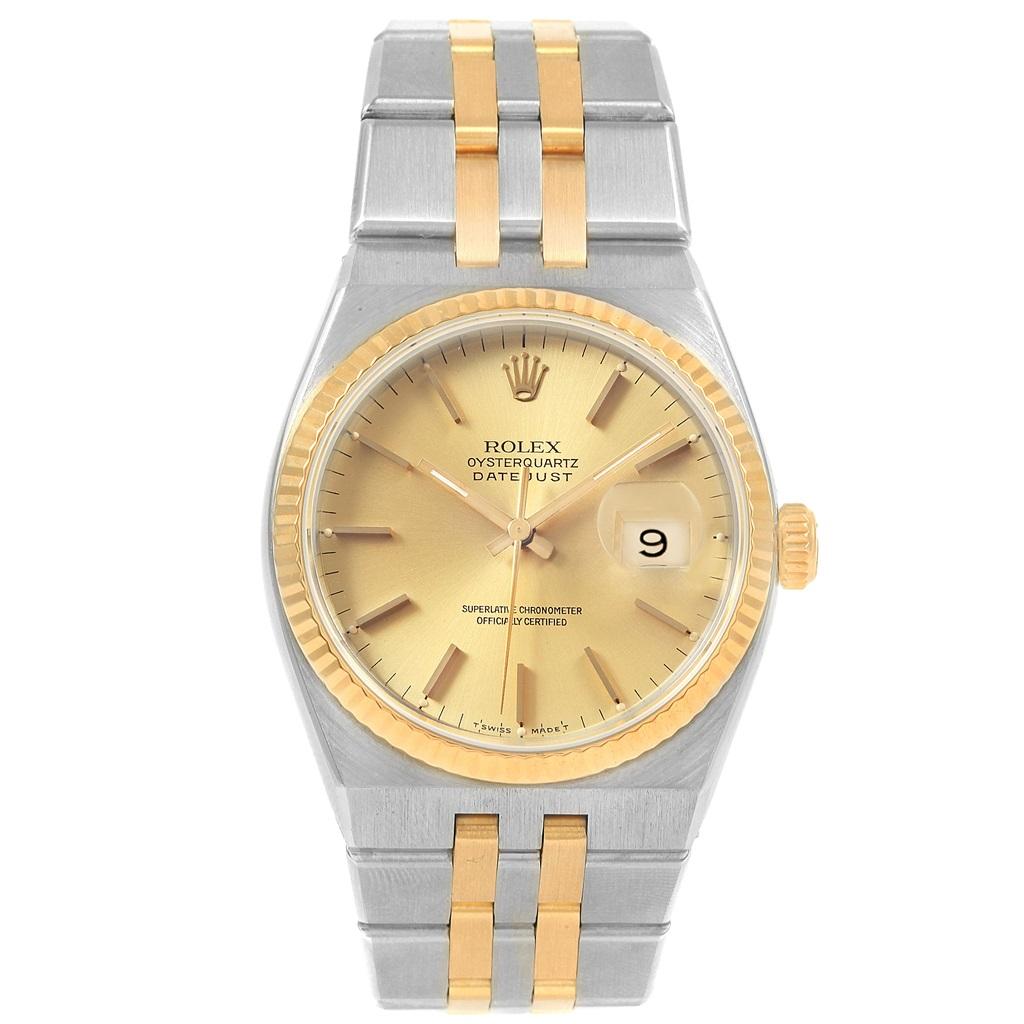 Rolex Oysterquartz Datejust 36 Steel Yellow Gold Men’s Watch 17013 In Excellent Condition For Sale In Atlanta, GA