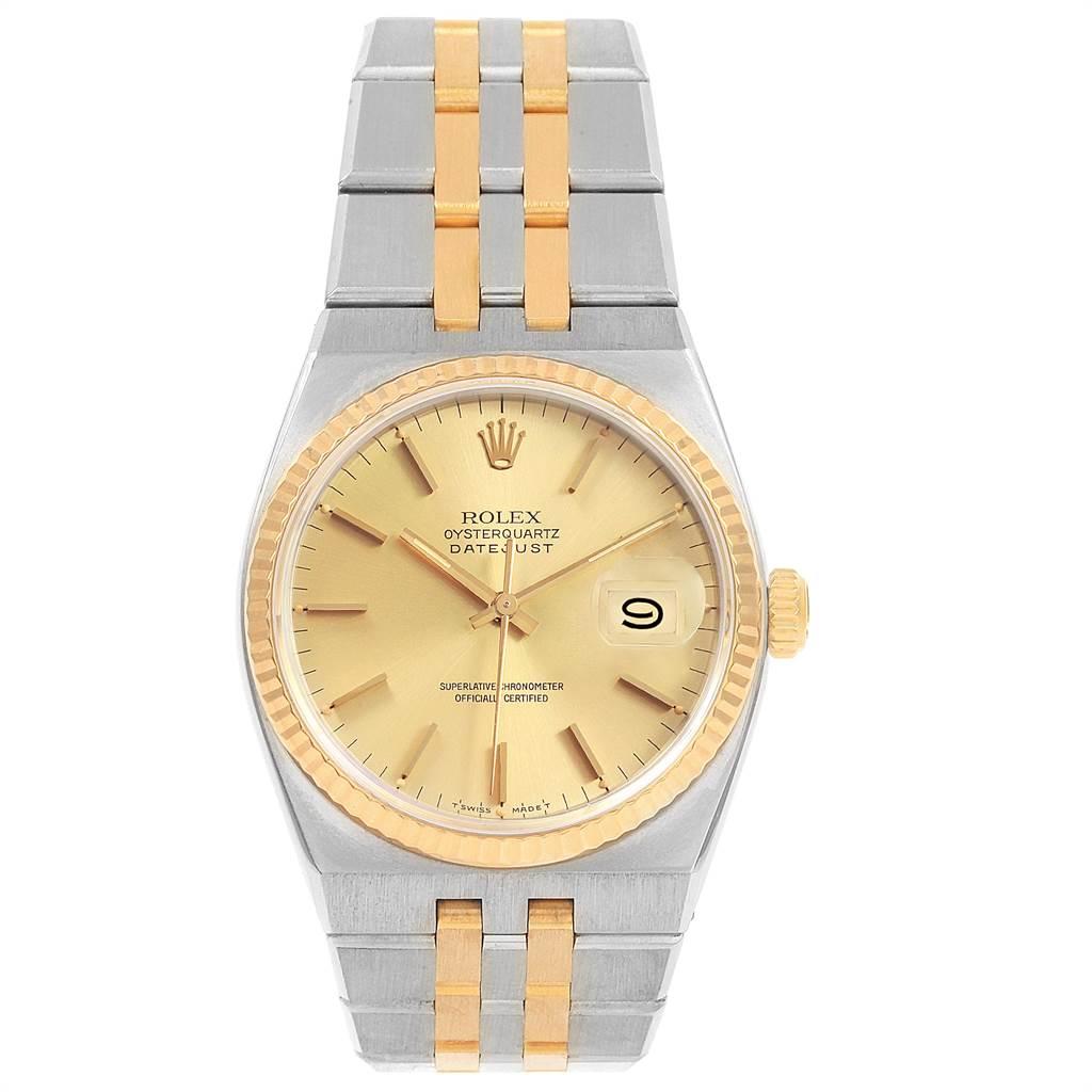 Rolex Oysterquartz Datejust Steel Yellow Gold Men's Watch 17013 In Excellent Condition For Sale In Atlanta, GA
