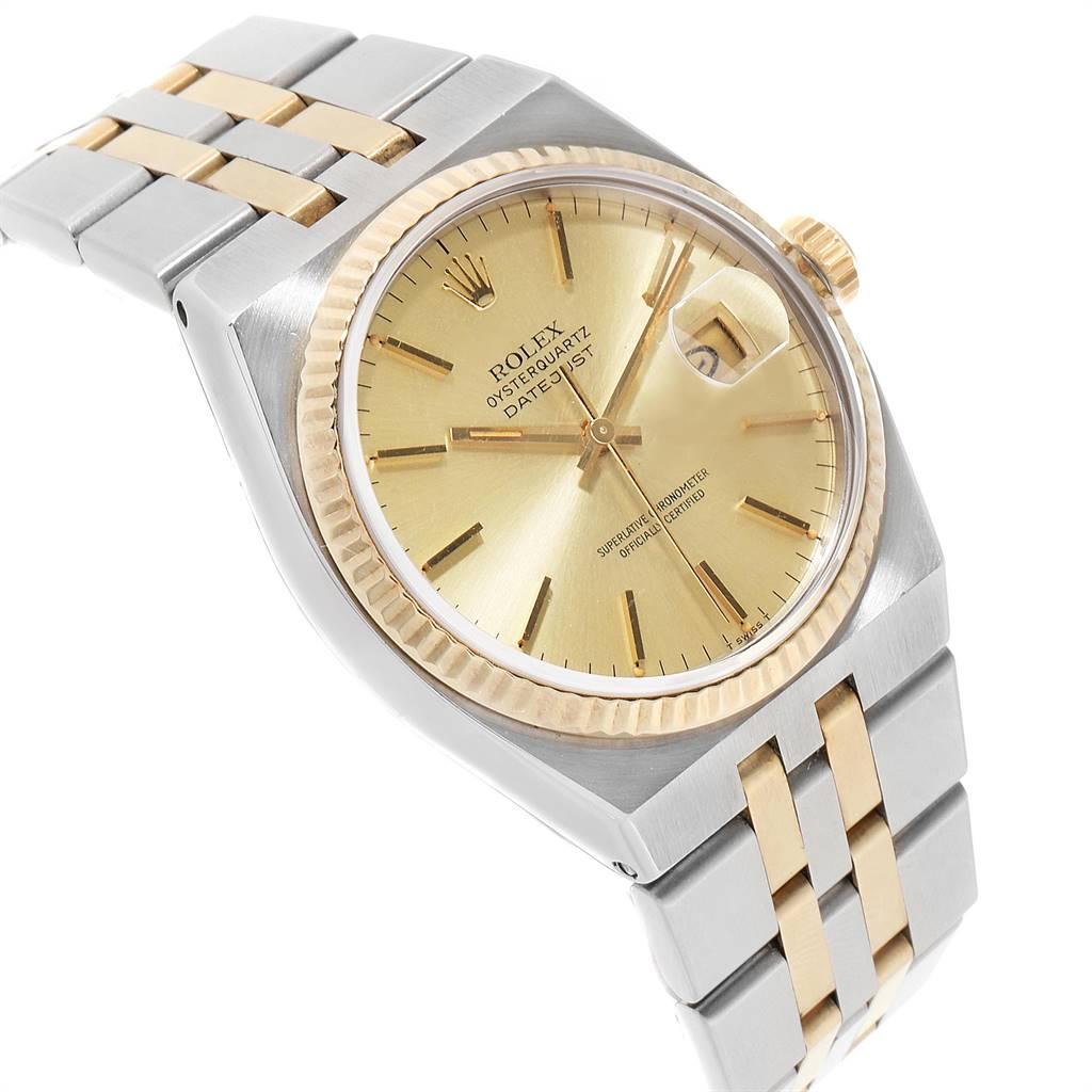 Rolex Oysterquartz Datejust Steel Yellow Gold Men's Watch 17013 In Excellent Condition In Atlanta, GA