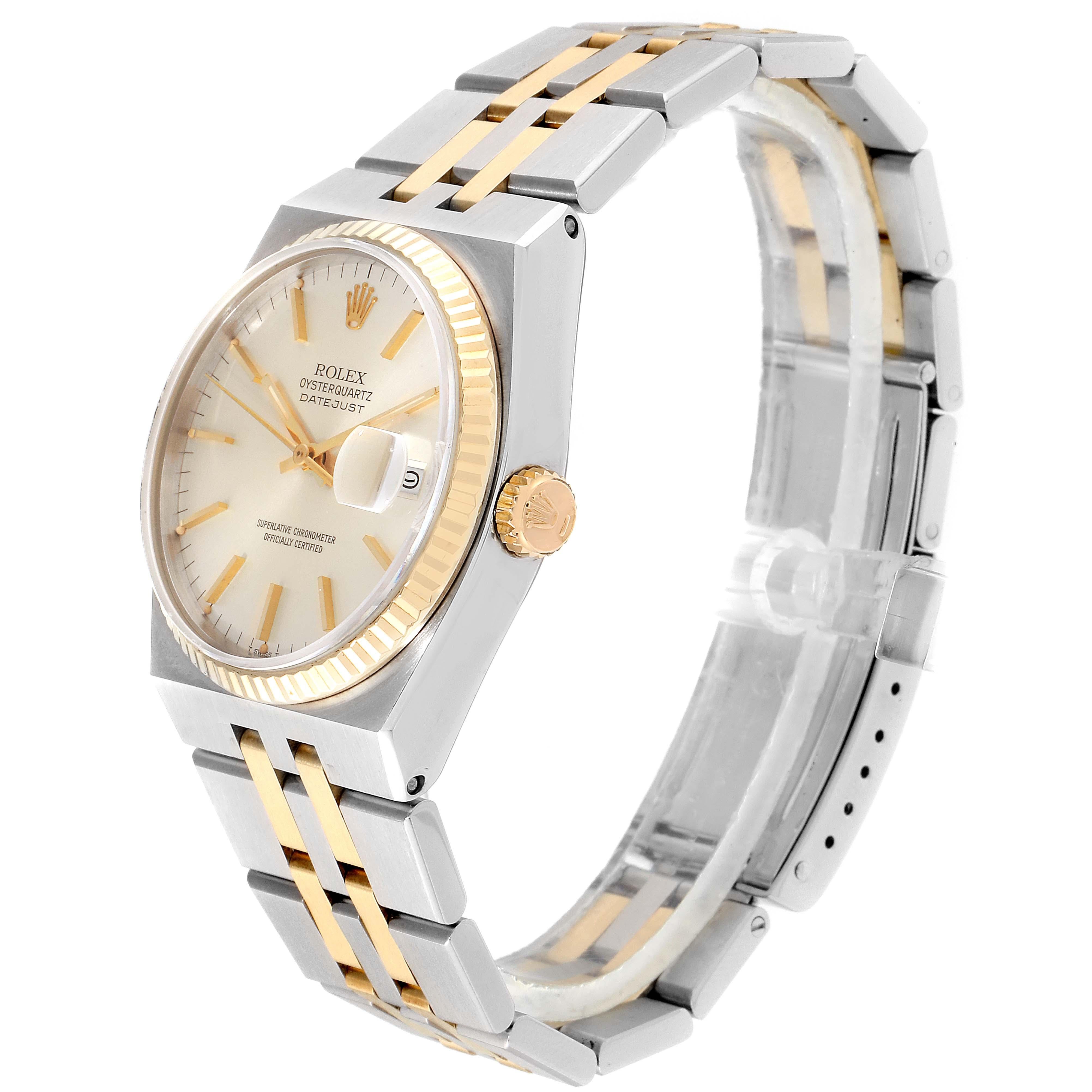 Rolex Oysterquartz Datejust Steel Yellow Gold Men's Watch 17013 In Excellent Condition In Atlanta, GA
