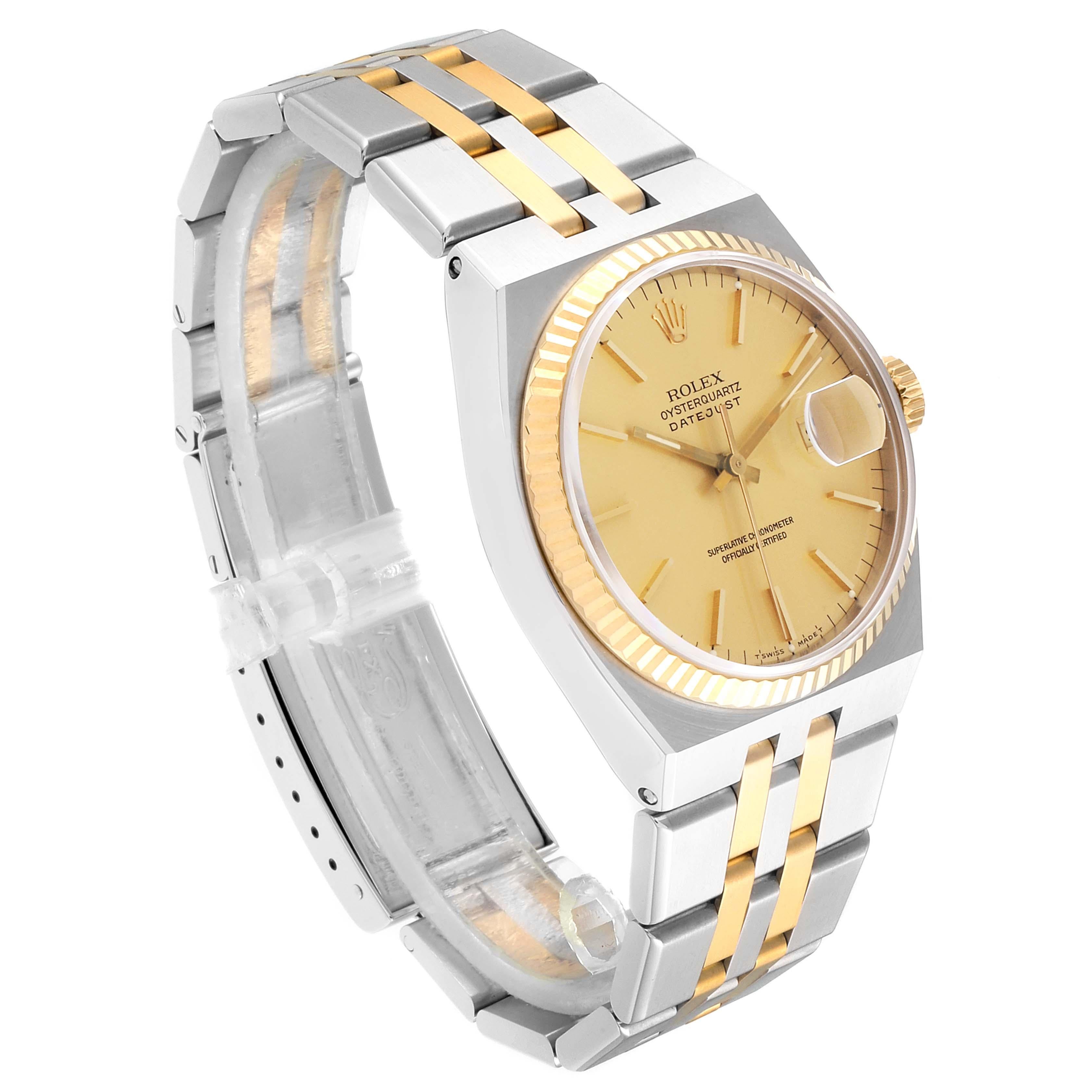 Rolex Oysterquartz Datejust Steel Yellow Gold Men's Watch 17013 In Excellent Condition In Atlanta, GA