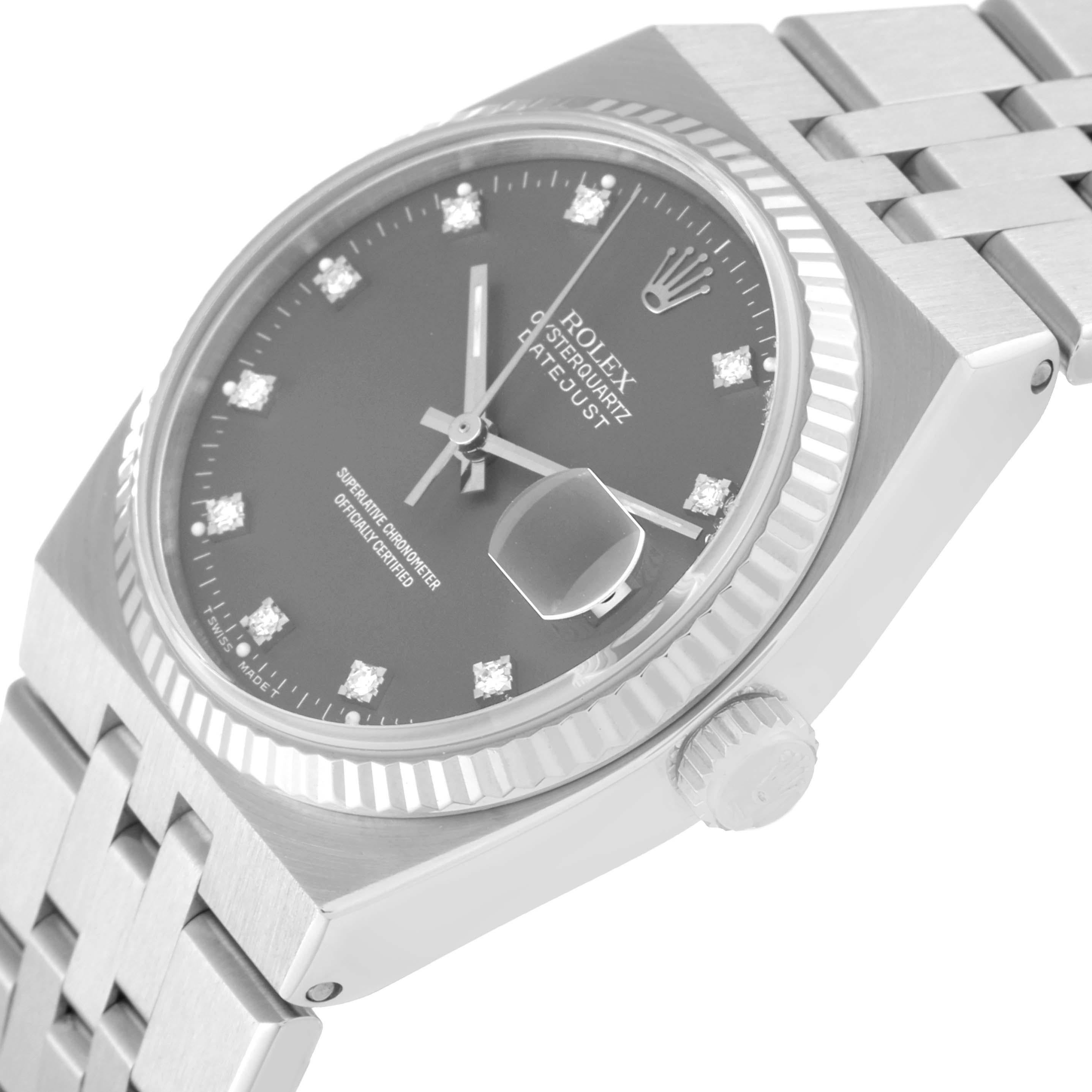 Men's Rolex Oysterquartz Datejust Steel White Gold Diamond Dial Mens Watch 17014 For Sale