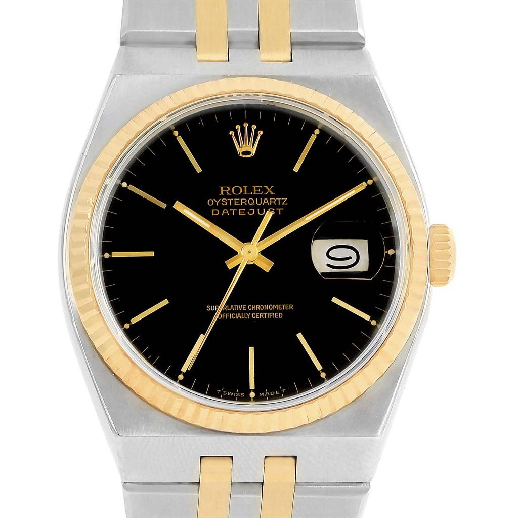 Rolex Oysterquartz Datejust Steel Yellow Gold Black Dial Men's Watch 17013 For Sale
