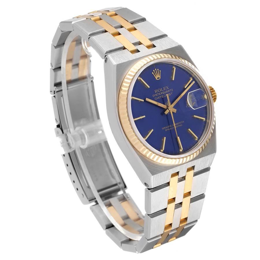 Rolex Oysterquartz Datejust Stahl Gelbgold Blaues Zifferblatt Herrenuhr 17013 im Zustand „Gut“ im Angebot in Atlanta, GA