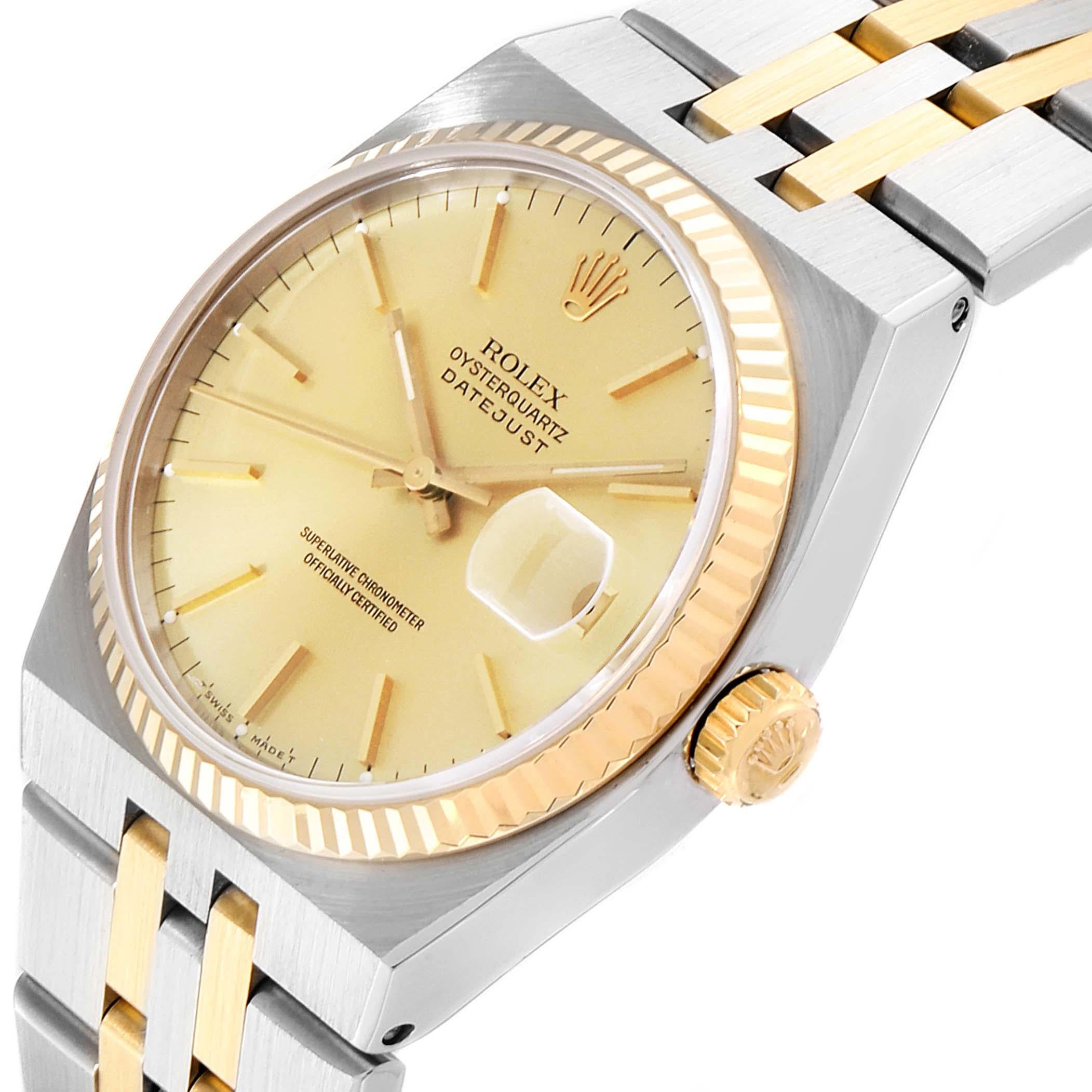 Rolex Oysterquartz Datejust Steel Yellow Gold Men's Watch 17013 Box Papers For Sale 2