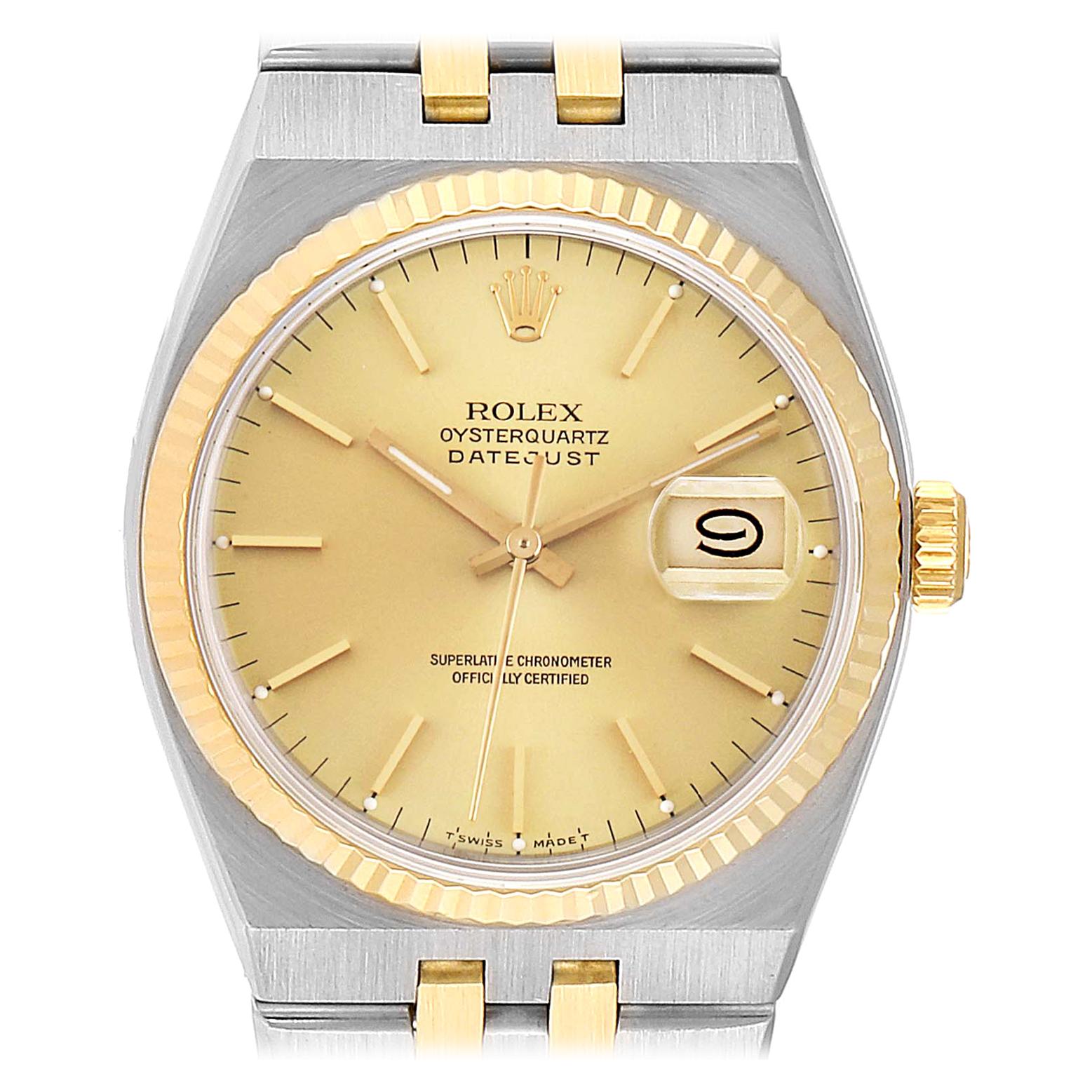 Rolex Oysterquartz Datejust Steel Yellow Gold Men's Watch 17013 Box Papers For Sale