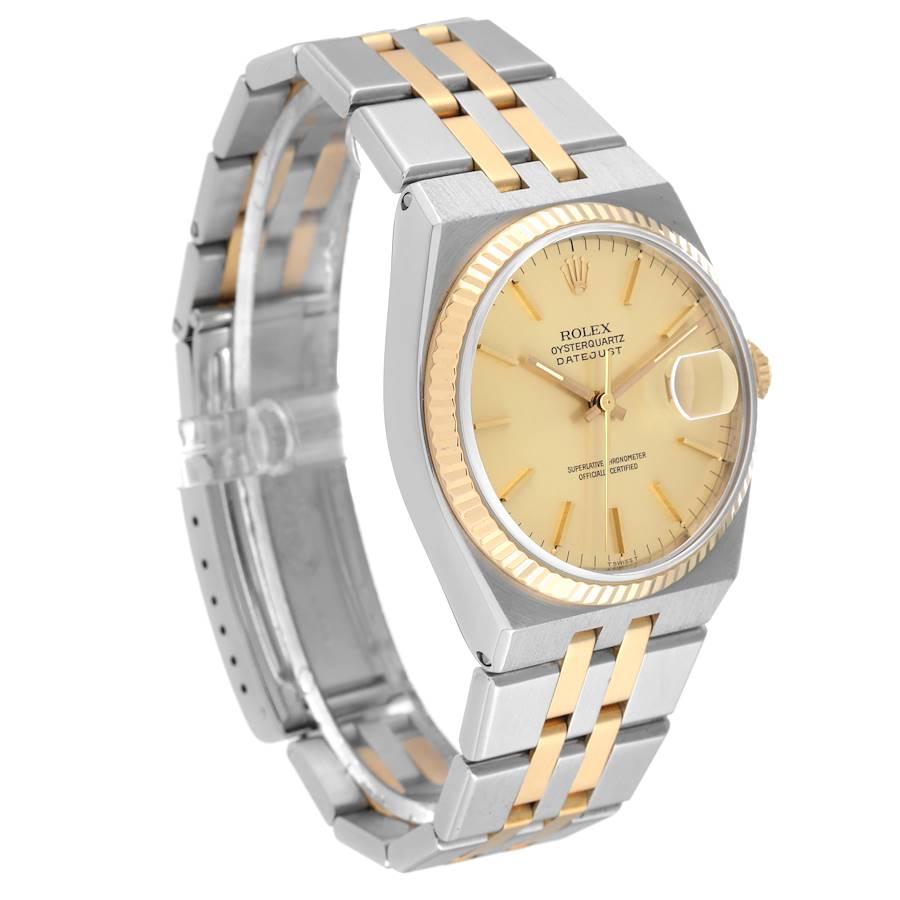 Rolex Oysterquartz Datejust Steel Yellow Gold Mens Watch 17013 In Excellent Condition In Atlanta, GA