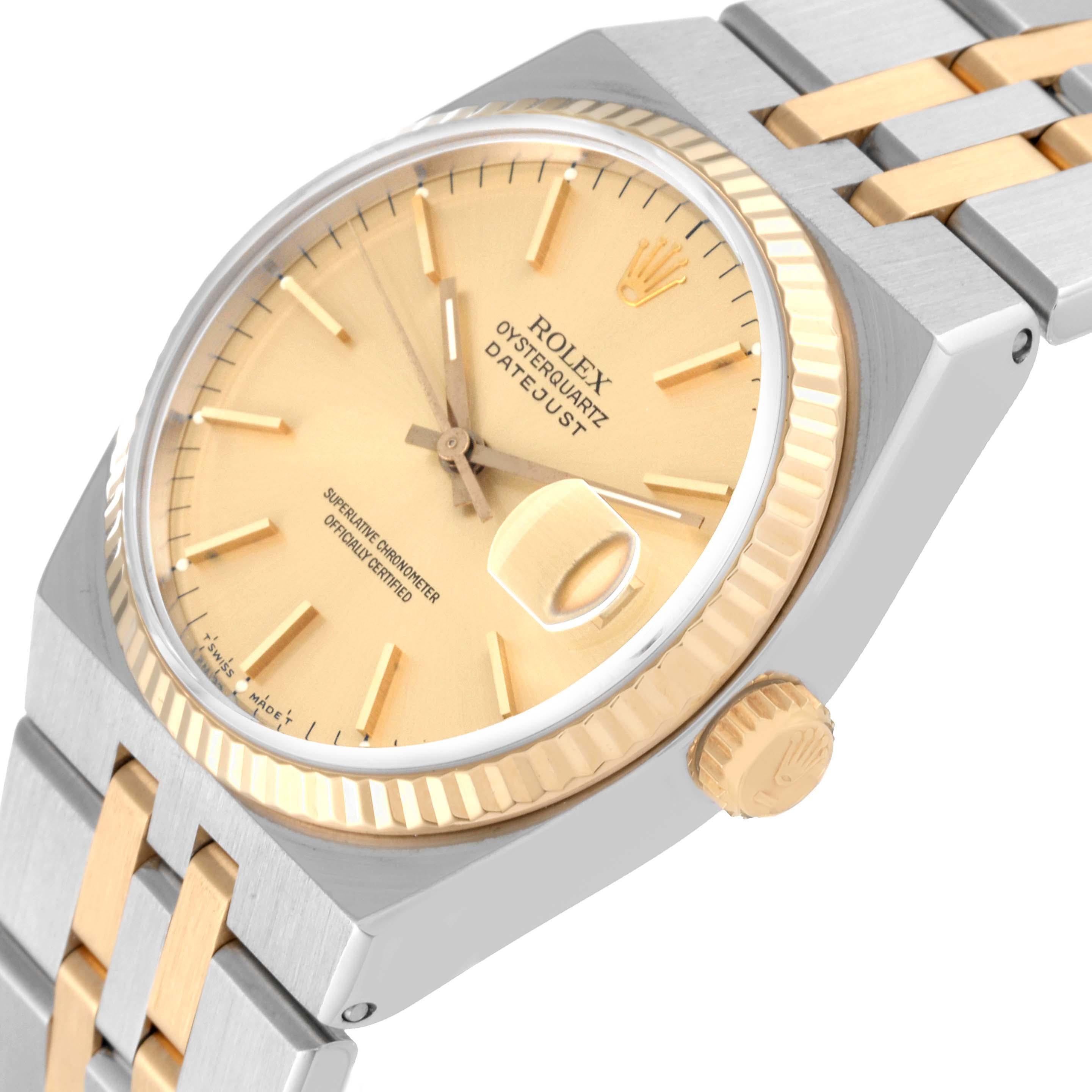 Rolex Oysterquartz Datejust Steel Yellow Gold Mens Watch 17013 In Excellent Condition In Atlanta, GA
