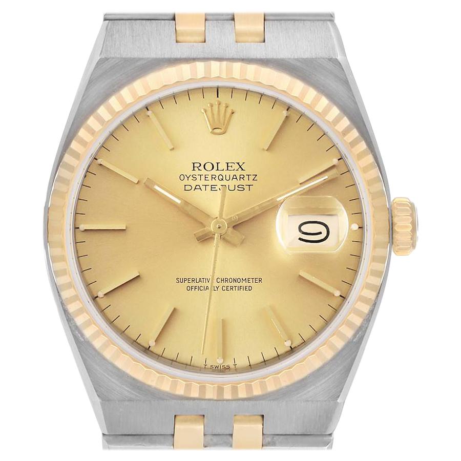 Rolex Oysterquartz Datejust Steel Yellow Gold Mens Watch 17013 For Sale
