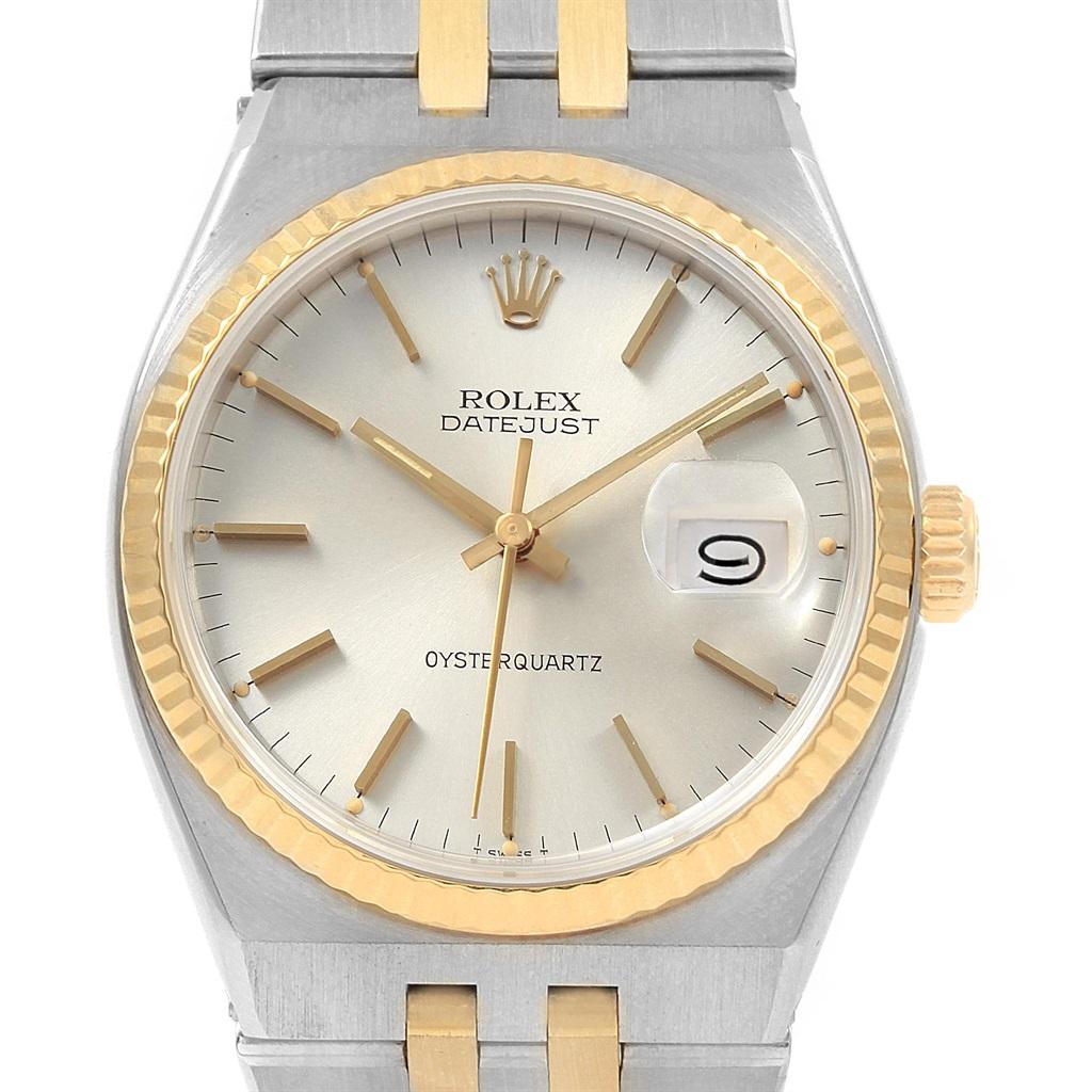 Rolex Oysterquartz Datejust Steel Yellow Gold Silver Dial Watch 17013 For Sale 2