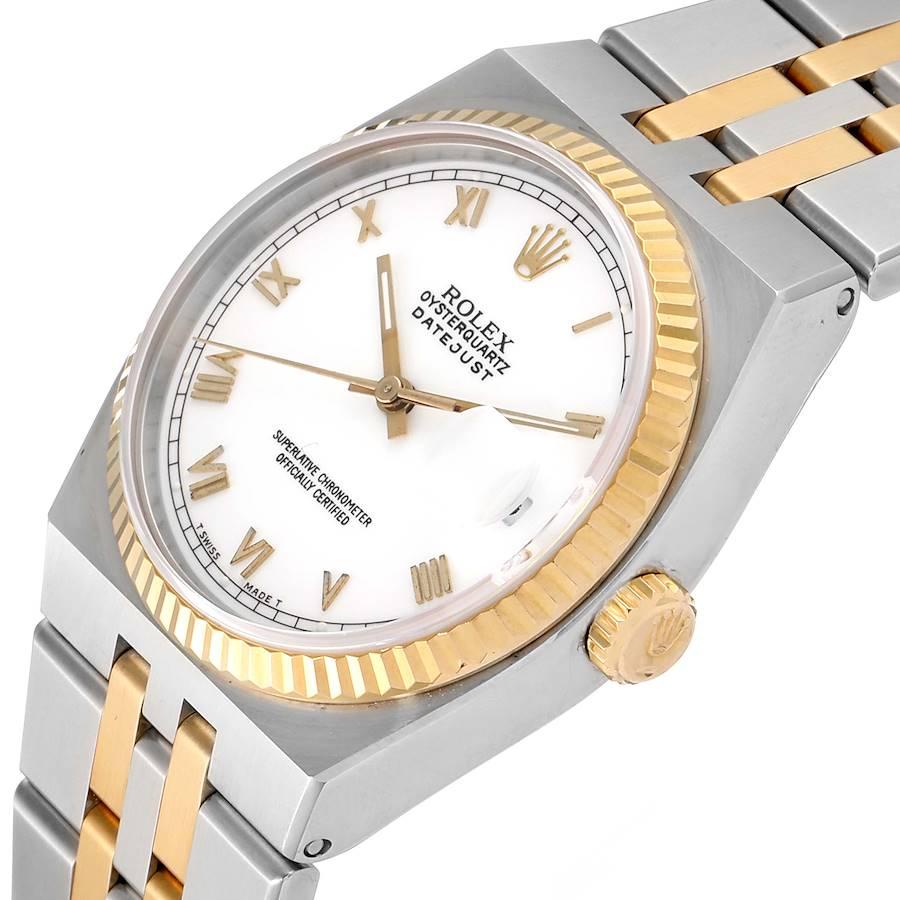 Rolex Oysterquartz Datejust Steel Yellow Gold White Dial Watch 17013 Box For Sale 1