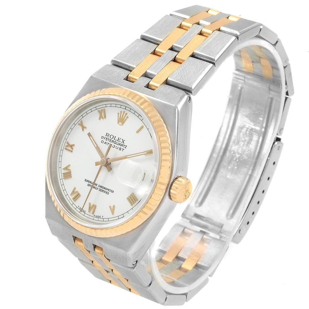 Rolex Oysterquartz Datejust Steel Yellow Gold White Dial Watch 17013 In Good Condition For Sale In Atlanta, GA