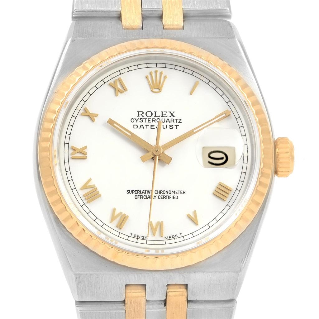 Rolex Oysterquartz Datejust Steel Yellow Gold White Dial Watch 17013 For Sale 2