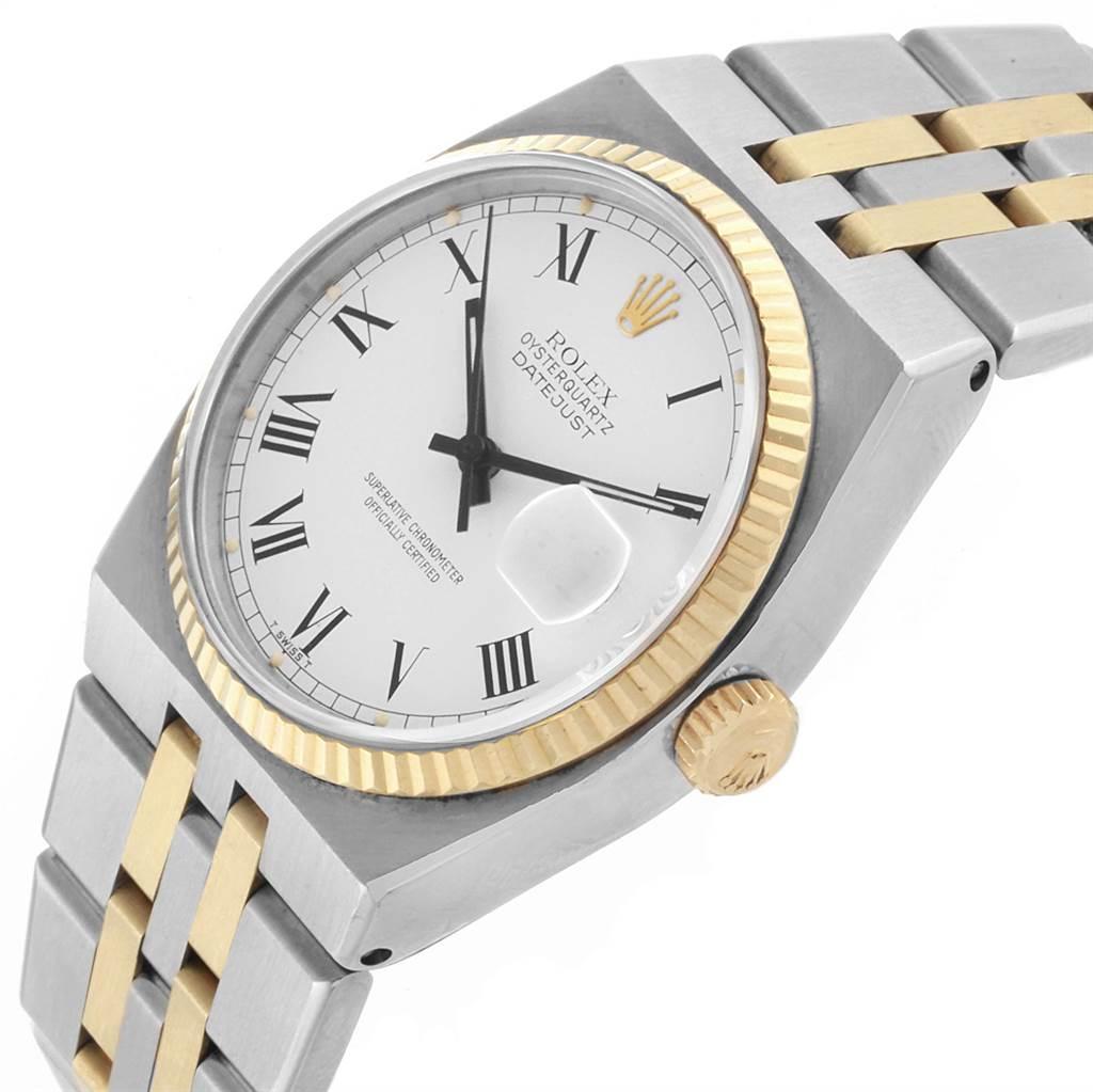 Rolex Oysterquartz Datejust Steel Yellow Gold White Dial Watch 17013 In Excellent Condition In Atlanta, GA