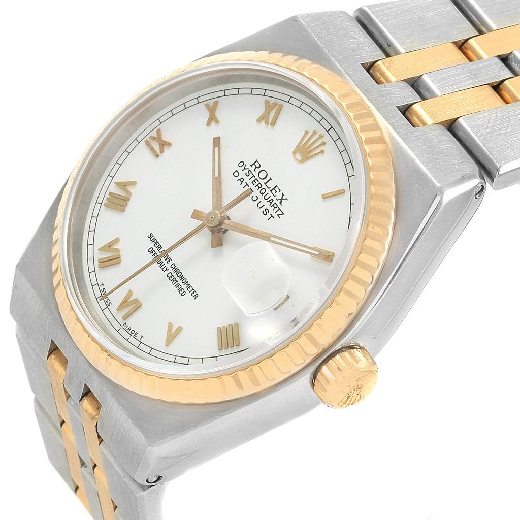 Rolex Oysterquartz Datejust Steel Yellow Gold White Dial Watch 17013 For Sale 4