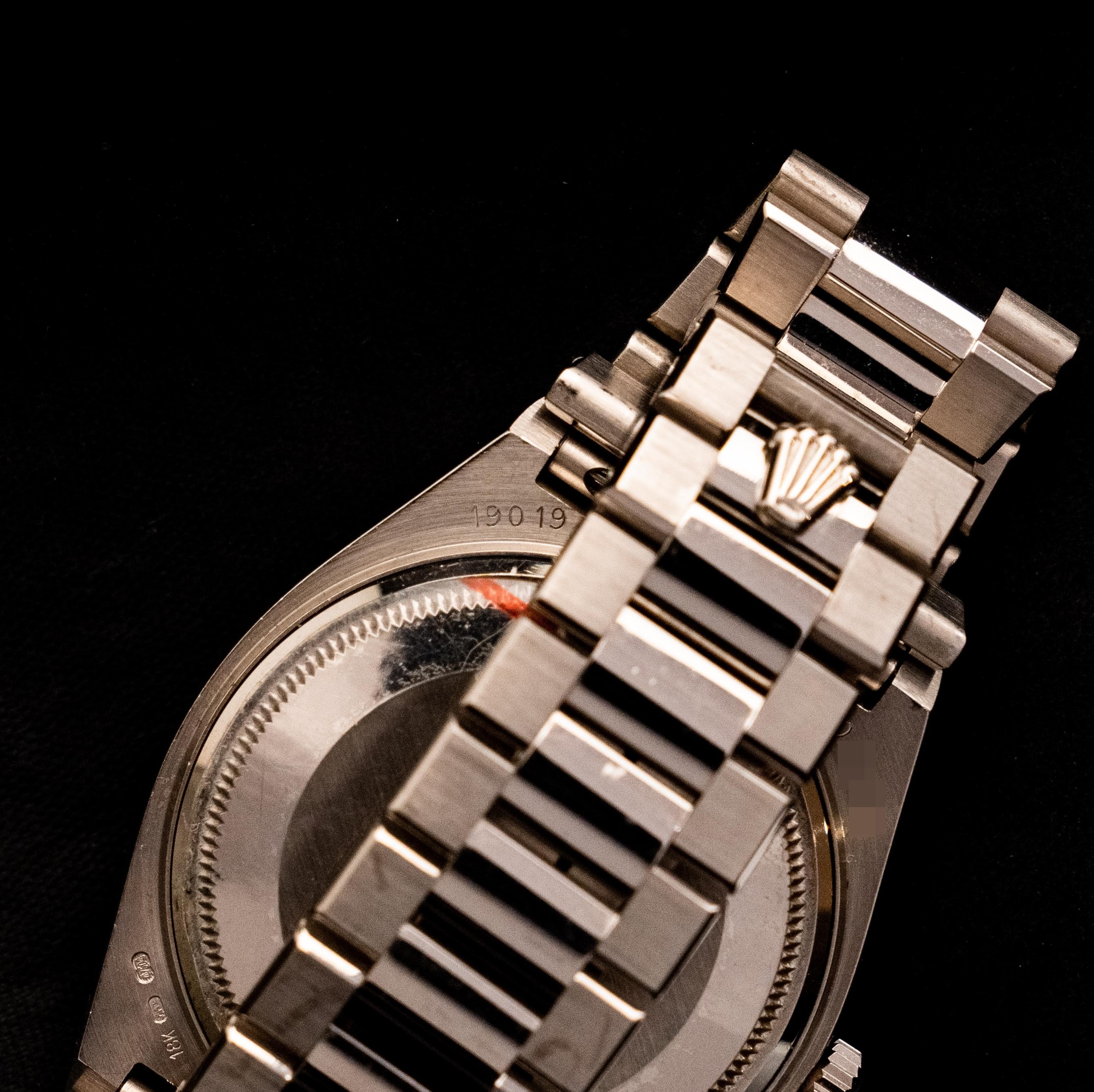 Rolex Oysterquartz Day-Date 18K Weißgold Silber-Diamant-Zifferblattuhr 19019, 1981 2