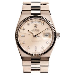 Rolex Oysterquartz Day-Date 18K White Gold Silver Diamond Dial Watch 19019, 1981