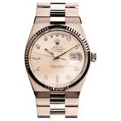 Rolex Oysterquartz Day-Date 18K Weißgold Silber-Diamant-Zifferblattuhr 19019, 1981