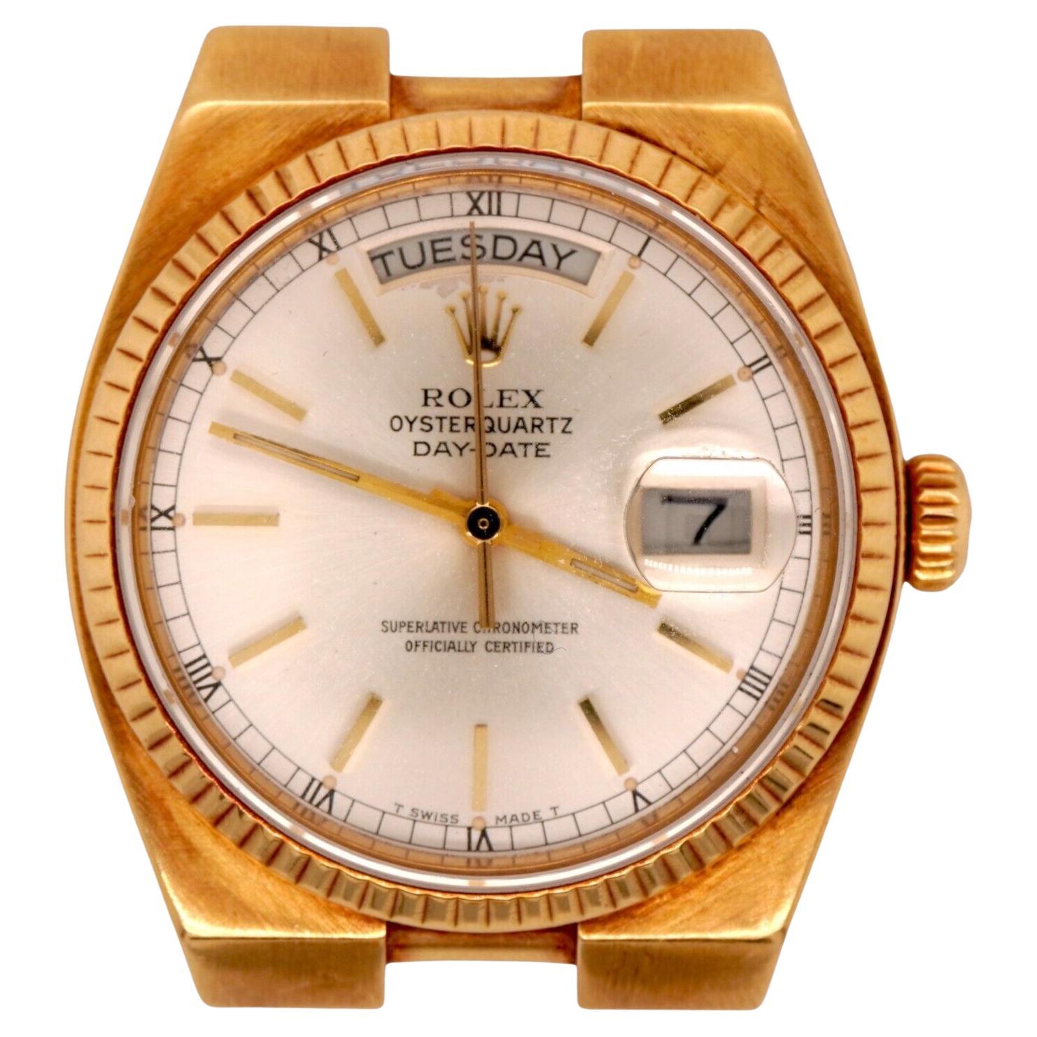Rolex OysterQuartz Day-Date 36mm 18k Yellow Gold Mens Watch Silver Dial 19018