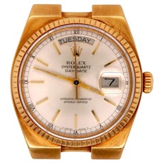Retro Rolex OysterQuartz Day-Date 36mm 18k Yellow Gold Mens Watch Silver Dial 19018