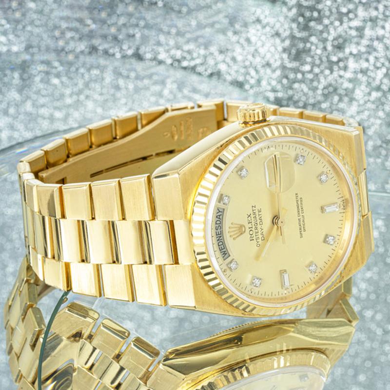 Men's Rolex Oysterquartz Day-Date Yellow Gold Diamond Dial 19018 For Sale