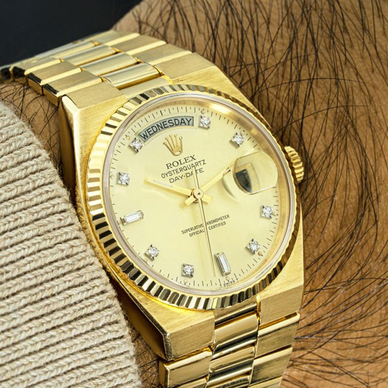 Rolex Oysterquartz Day-Date Yellow Gold Diamond Dial 19018 For Sale 1