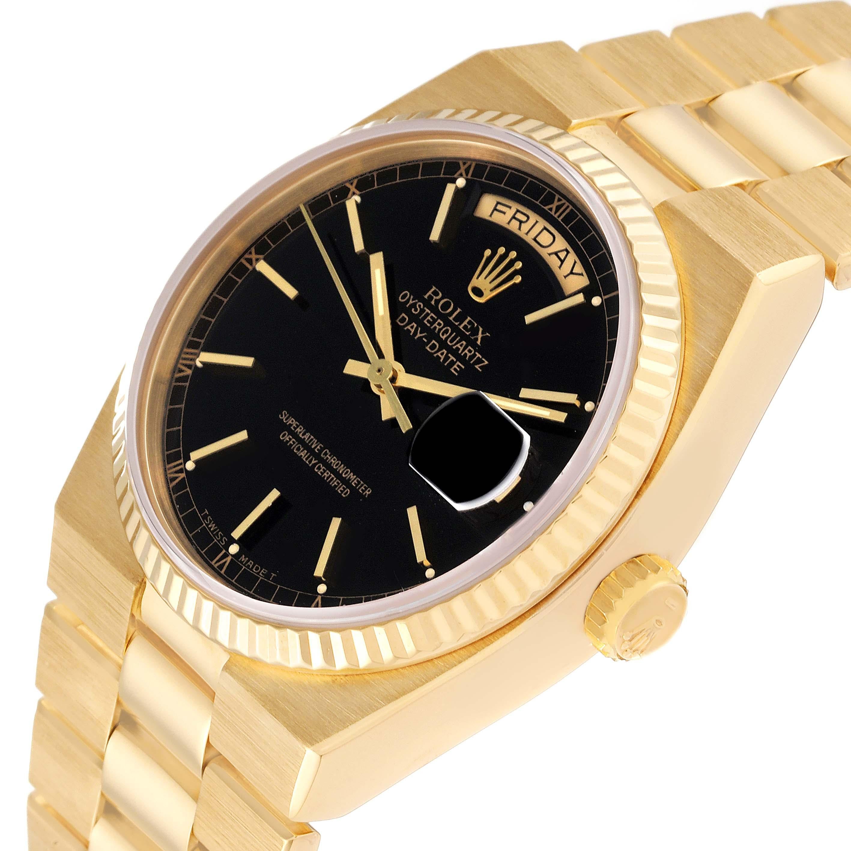 Men's Rolex Oysterquartz President Day-Date Black Dial Yellow Gold Mens Watch 19018 For Sale