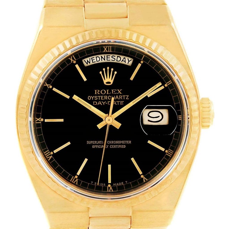 Rolex Oysterquartz President Day-Date Yellow Gold Black Dial Watch ...