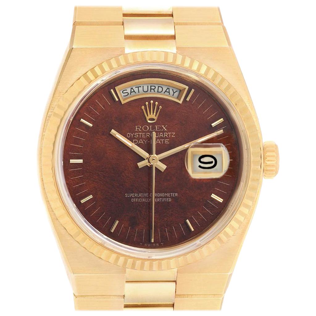 Rolex Oysterquartz President Day Date Yellow Gold Burl Wood Watch 19018