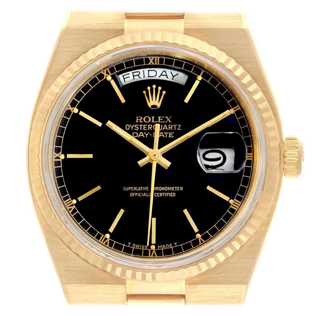 Rolex Oysterquartz President Yellow Gold Black Dial Men’s Watch 19018 For Sale