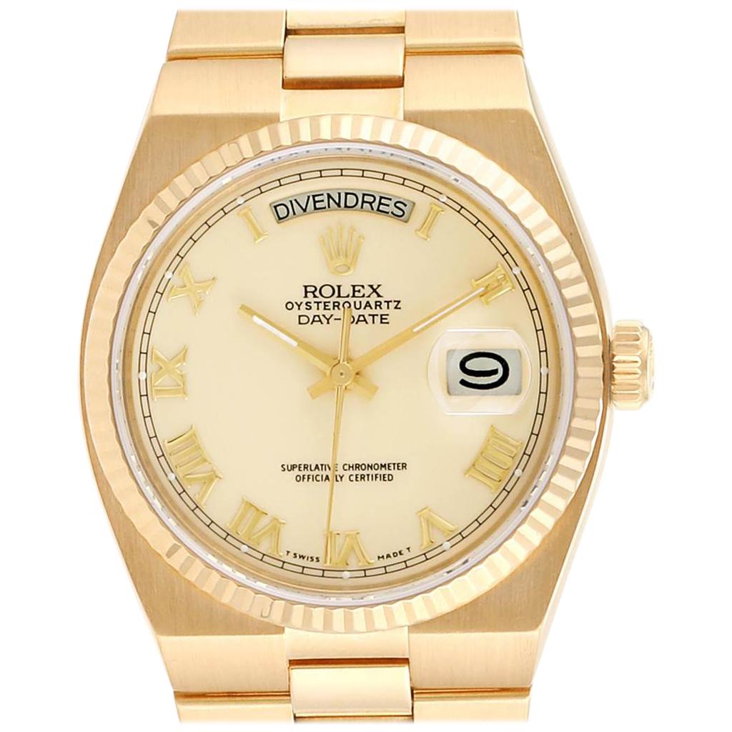Rolex Oysterquartz President Yellow Gold Ivory Dial Men's Watch 19018 For Sale