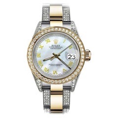 Retro Rolex Pearl Roman 31mm Datejust Two Tone 18K Gold + SS + Side Diamonds Watch