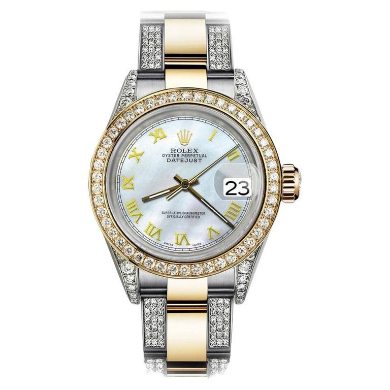 Rolex Pearl Roman 31mm Datejust Two Tone 18K Gold + SS + Side Diamonds ...