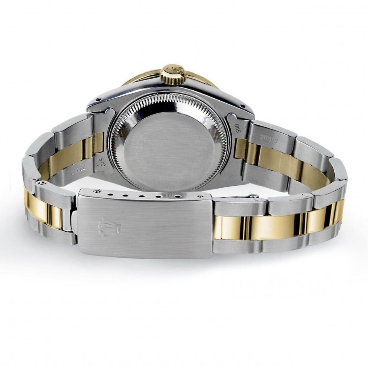 Round Cut Rolex Pearl White Roman Datejust Two Tone Diamond Lugs Emeralds Watch 69173 For Sale