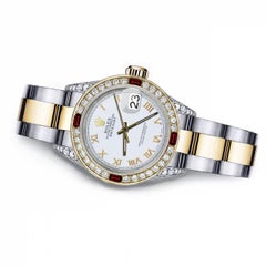 Rolex Pearl White Roman 26mm Datejust Two Tone Diamond lugs Rubies Watch