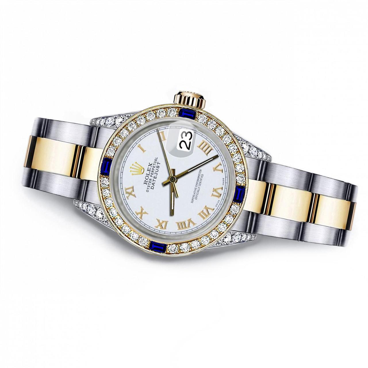 Rolex Pearl White Roman 26mm Datejust Tow Tone Diamond lugs + Sapphire Watch 69173