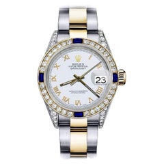 Rolex Montre Datejust en perles blanches, diamants bicolores et saphirs 69173