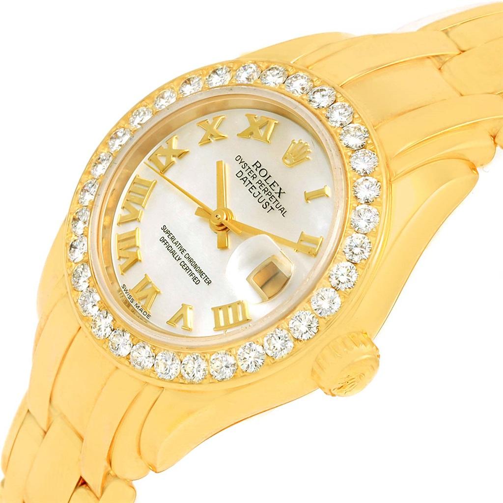 Rolex Pearlmaster 18 Karat Gold Mother of Pearl Diamond Ladies Watch 69298 For Sale 6