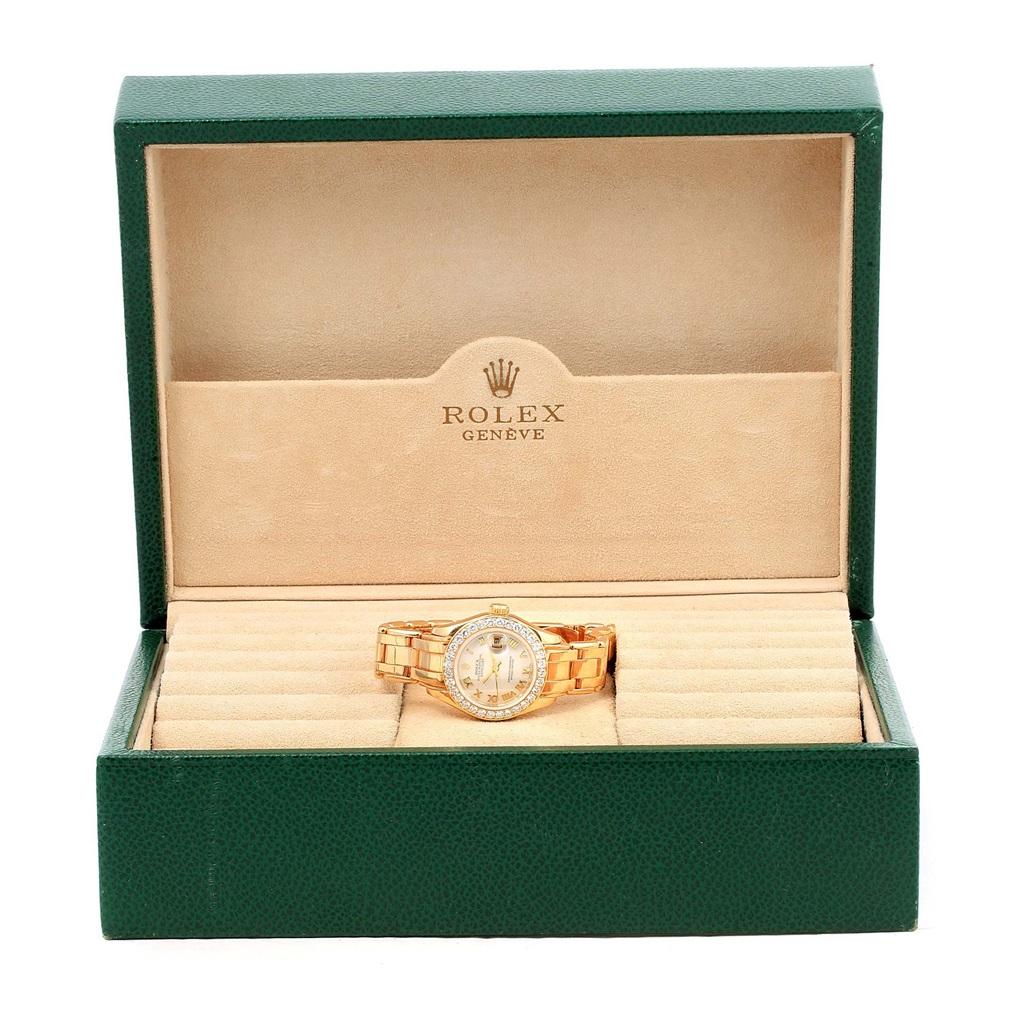 Rolex Pearlmaster 18 Karat Gold Mother of Pearl Diamond Ladies Watch 69298 For Sale 9