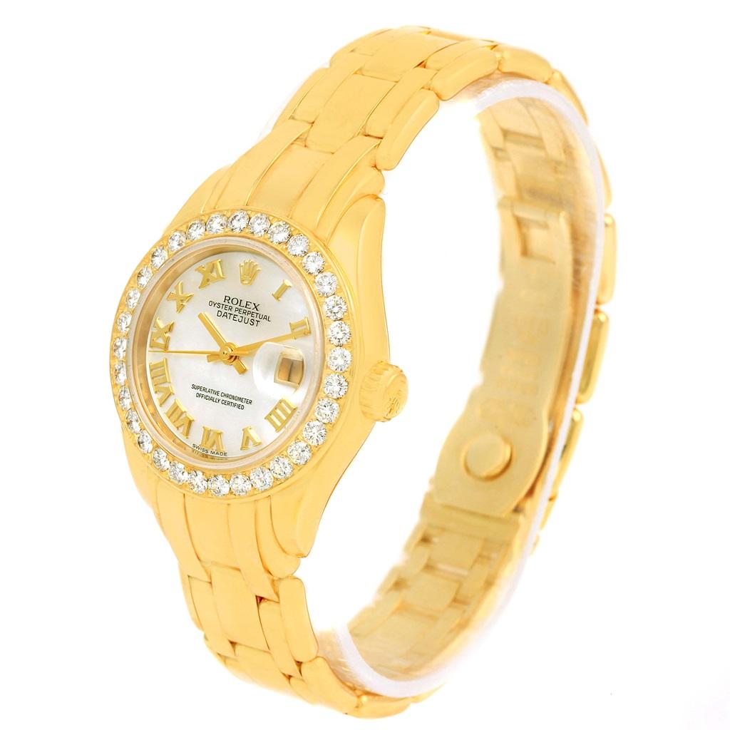 Rolex Pearlmaster 18 Karat Gold Mother of Pearl Diamond Ladies Watch 69298 1