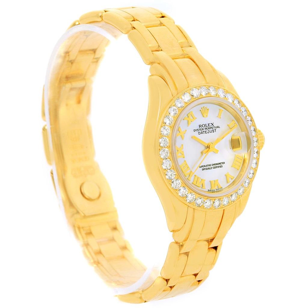 Rolex Pearlmaster 18 Karat Gold Mother of Pearl Diamond Ladies Watch 69298 For Sale 3