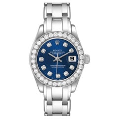 Rolex Pearlmaster 18K White Gold Blue Diamond Dial Bezel Watch 69299