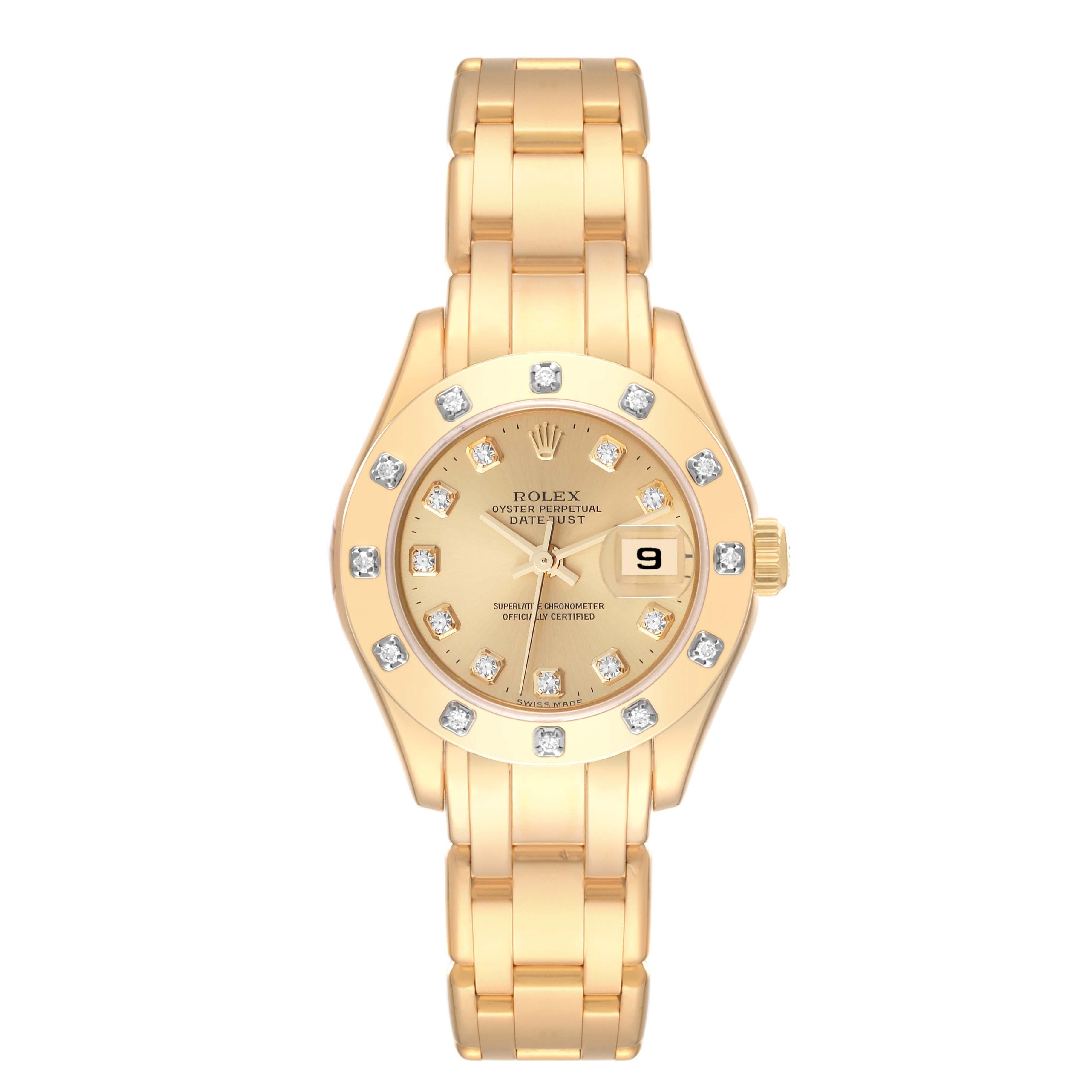 Rolex Pearlmaster 18K Yellow Gold Diamond Champagne Dial Ladies Watch 80318 For Sale 1