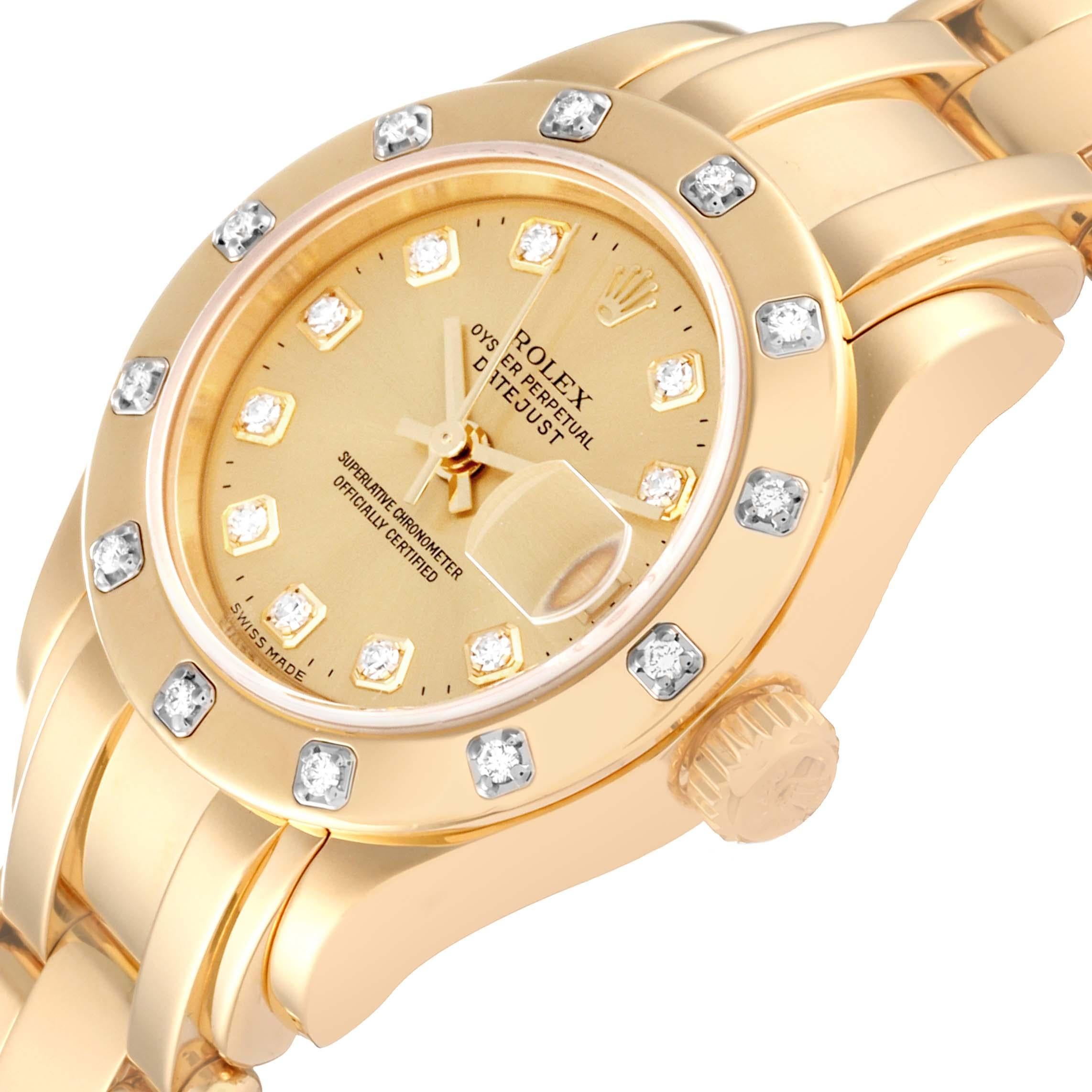 Rolex Pearlmaster 18K Yellow Gold Diamond Champagne Dial Ladies Watch 80318 For Sale 4