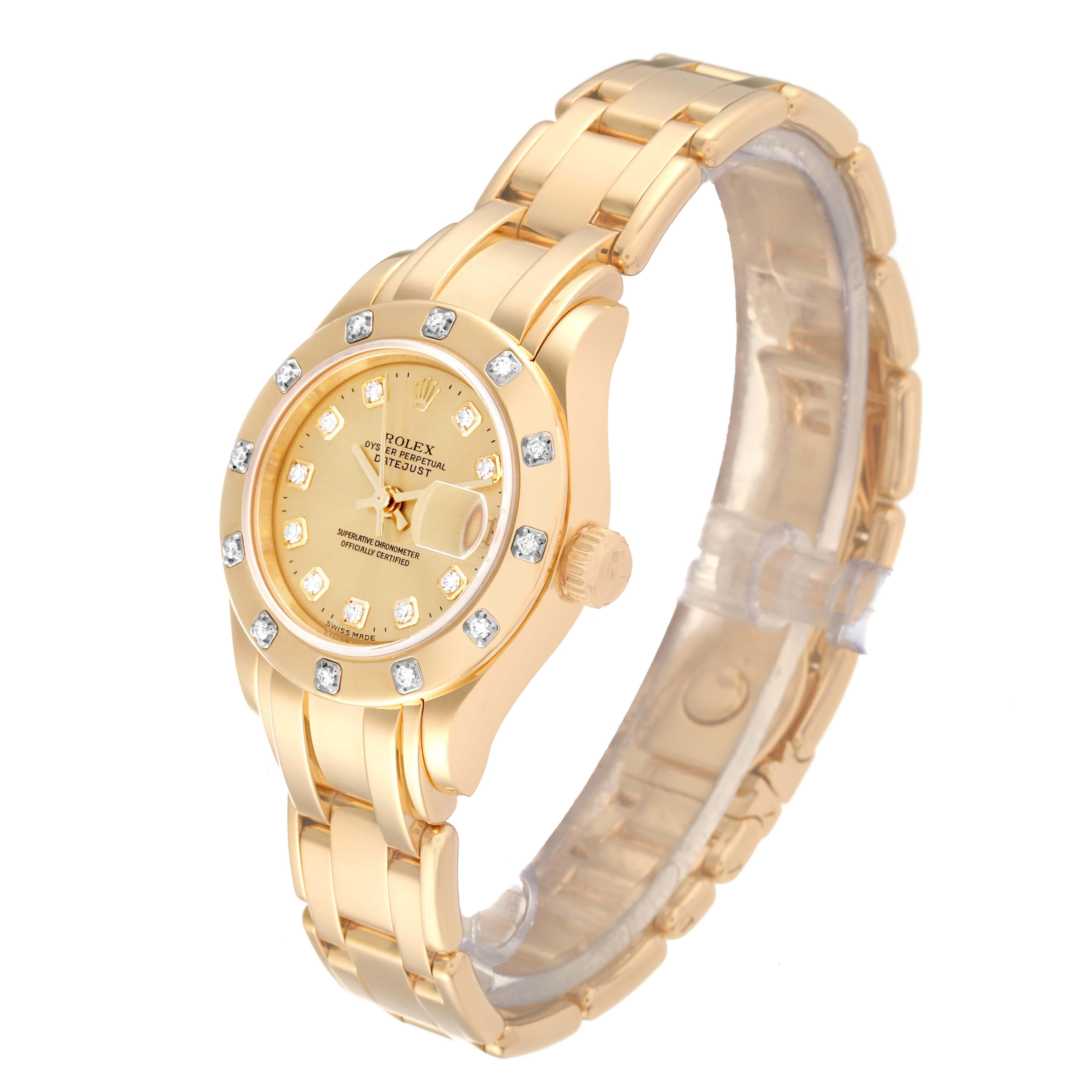 Rolex Pearlmaster 18K Yellow Gold Diamond Champagne Dial Ladies Watch 80318 For Sale 5