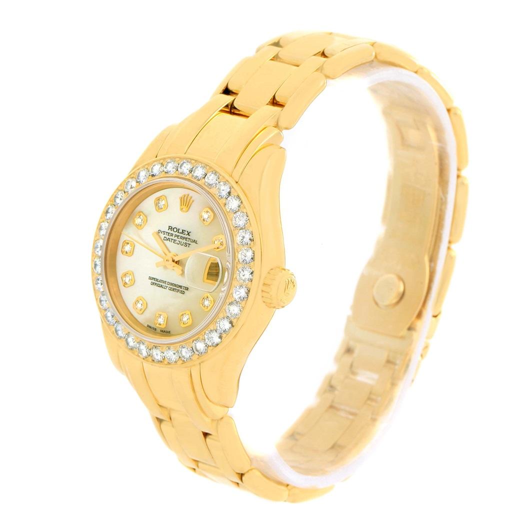 Rolex Pearlmaster 18K Yellow Gold MOP Diamond Dial Bezel Watch 69298 For Sale 2