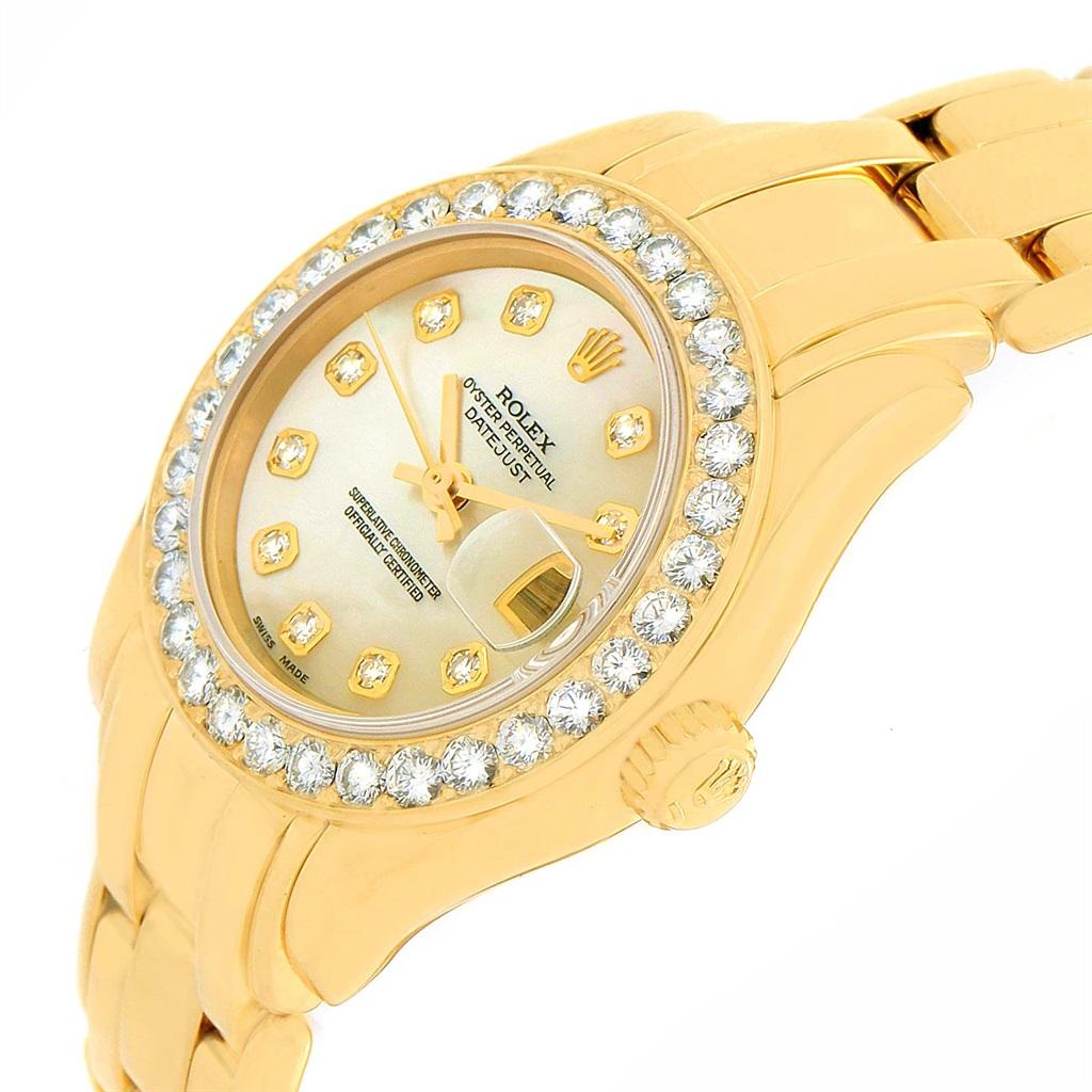 Rolex Pearlmaster 18K Yellow Gold MOP Diamond Dial Bezel Watch 69298 For Sale 4