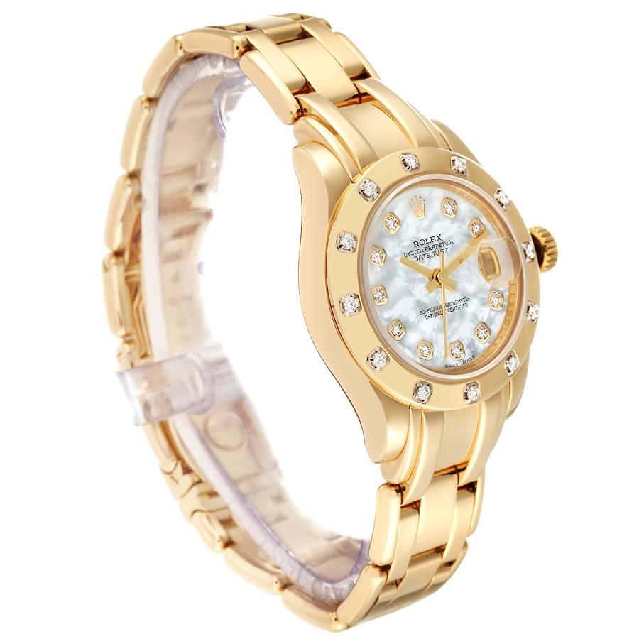 Rolex Pearlmaster 18K Yellow Gold MOP Diamond Ladies Watch 80318 In Excellent Condition In Atlanta, GA