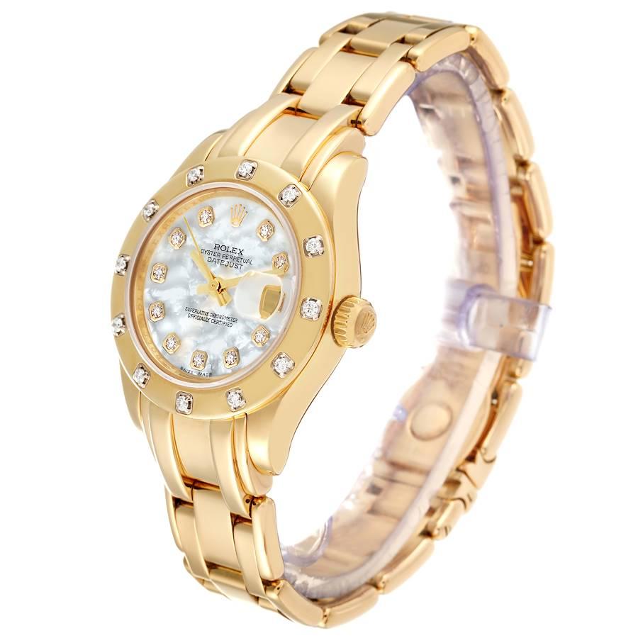Women's Rolex Pearlmaster 18K Yellow Gold MOP Diamond Ladies Watch 80318
